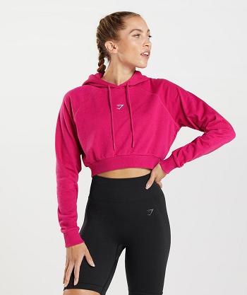 Dámské Mikiny S Kapucí Gymshark Tréninková Cropped Růžové | CZ 3571CTV